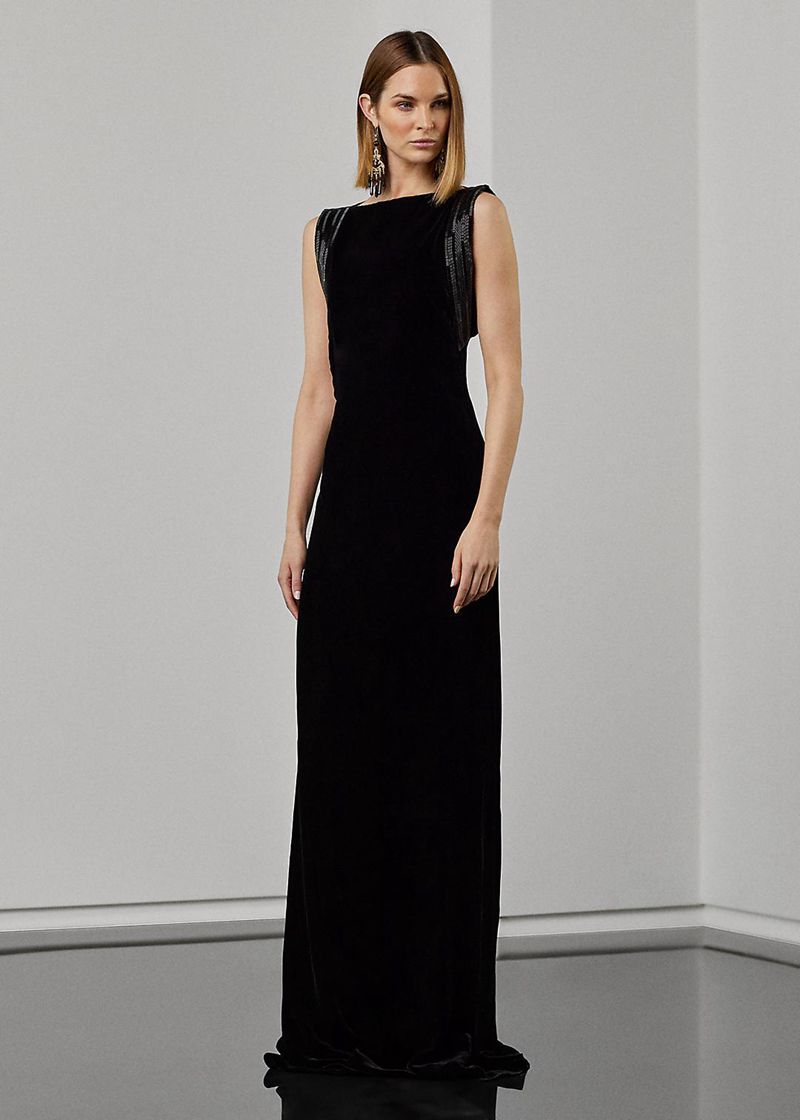 ラルフ ローレン ドレス レディース 黒 Kelli Embellished Velvet Evening RODEL2175